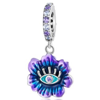 Silver Psychedelic Eye Purple Bloom Charm