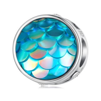 Silver Round Prismatic Blue Scales Charm