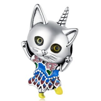 Silver Playing Unicorn Cat Girl Mythical Charm