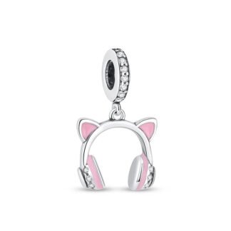 Silver Kitty Pink Headphones Charm