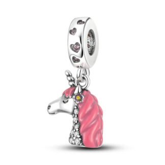 Silver Unicorn Head Pink Hair Horse Charm