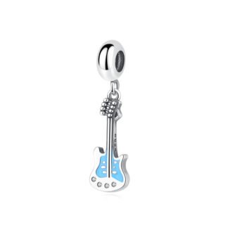 Silver Blue Guitar Musical Charm