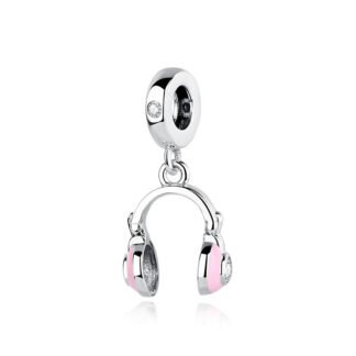 Silver Pink Trendy Headphones Technology Charm