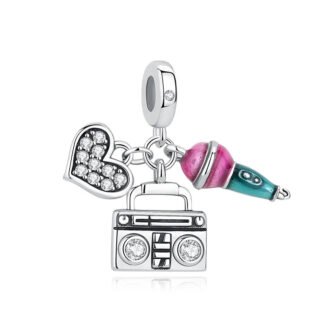 Silver Radio Microphone Heart Music Charm