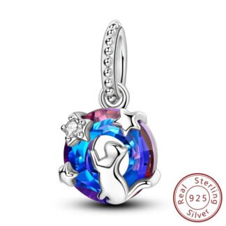 Silver Cat Stars Sky Watching Charm
