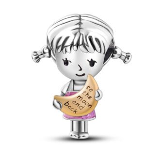 Silver Little Girl to the moon and back Charm