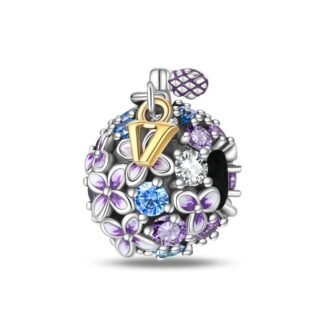 Silver Purple Petals Luxury Grenade Bead Charm