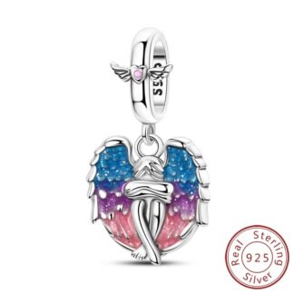 Silver Gradient Winged Angel Sitting Contemplation Divine Charm