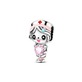 Silver Pink Heart Nurse Woman Medical Charm