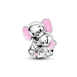 Silver Elephants Pink Ears Cozy Parental Hug Charm
