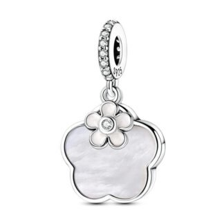 Silver Geometric Gray Cloud White Daisy Charm