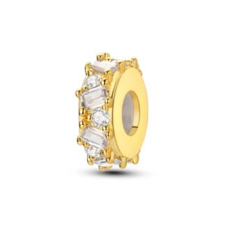Golden Gear White Crystal Gems Charm
