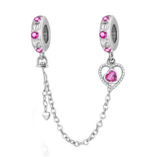 Silver Pink Heart Aesthetic Cutesy Chain Charm