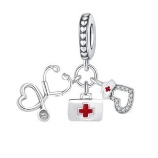 Silver Medical Stethoscope Nurse Cap Healthcare Charm