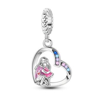 Silver Heart Pink Parental Hug Girl Love Charm