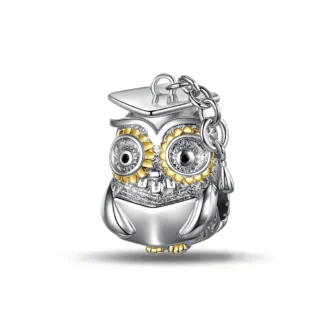 Silver Wise Owl Graduation Yellow Eyes Education Bird Charm