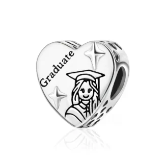 Silver Heart Sparkle Graduate Girl Education Charm