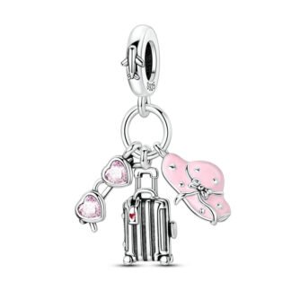 Silver Pink Hat Heart Glasses Luggage Travel Tourism Charm