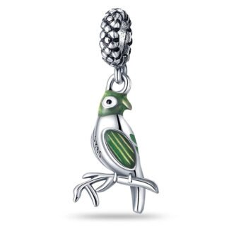 Silver Green Parakeet Bird Charm