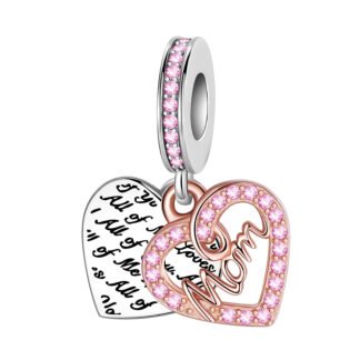 Silver Gold Rose Mom Heart All of Me Loves Family Charm