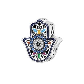 Silver Sparkly Colorful Patterned Hamsa Hand Charm