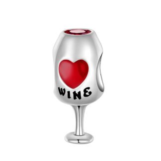 Silver Drink Red Heart Love Wine Glass Charm