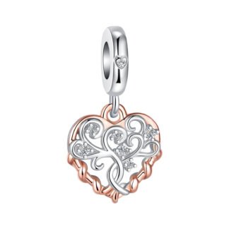 Silver Gold Rose Heart Twist Curly Tree Charm