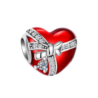 Silver Gifting Decorated Red Heart Charm
