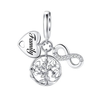 Silver Heart Family Vines Tree Eternal Love Charm