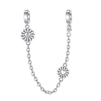 Silver Heart Flowers Chain Charm