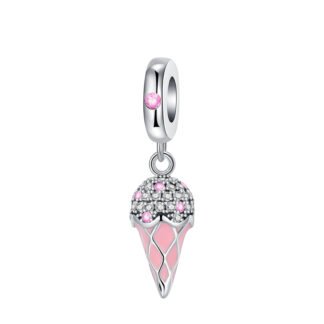Silver Pink Ice cream Cone Dessert Charm