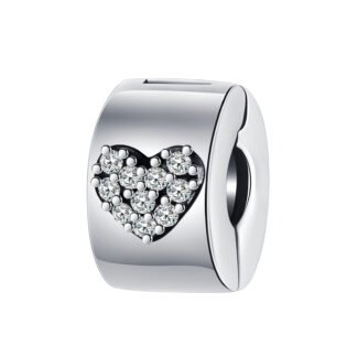 Silver Simple Sparkly Heart Cylindrical Charm