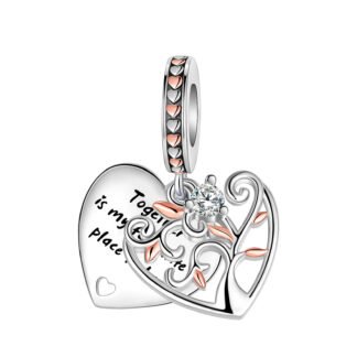 Silver Twist Gold Rose Leaves Heart Curly Tree Charm