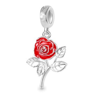 Silver Blooming Bright Red Rose Romance Charm