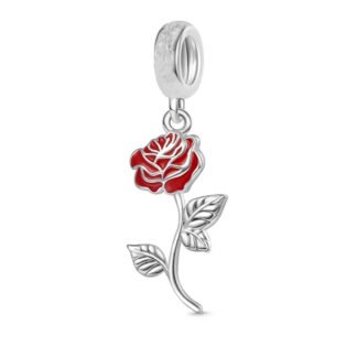 Silver Red Rose Flower Romance Charm