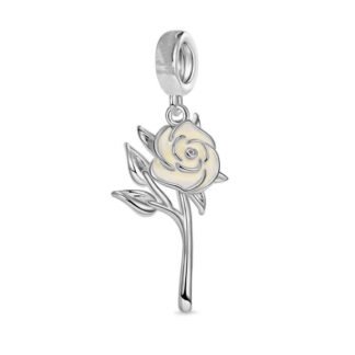 Silver White Rose Flower Symbol Charm