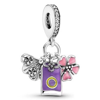 Silver Fan Purple Charm Pink Cherry Blossom Charm