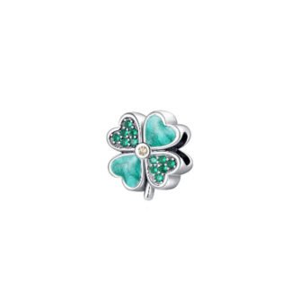 Silver Teal Green Lucky Clover Charm