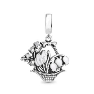 Silver Wicker Basket Forest Bell Flowers Tulips Forage Charm