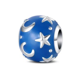 Silver Moons Stars Blue Sky Bead Charm
