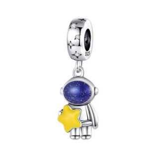 Silver Holding Yellow Star Astronaut Space Charm