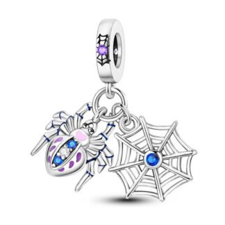 Silver Spider and Web Blue Gems Insect Charm