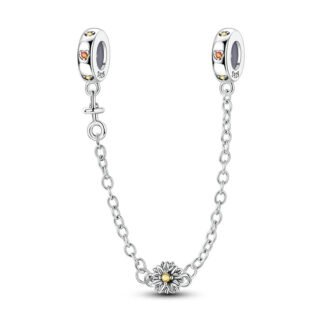 Silver Yellow Orange Gems Daisy Chain Charm