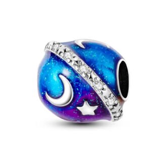 Silver Blue Purple Planet Ring Moon Star Space Bead Charm