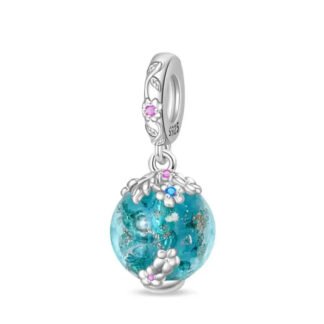 Silver Ornate Ocean Teal Sphere Flowers Nature Fantasy Charm