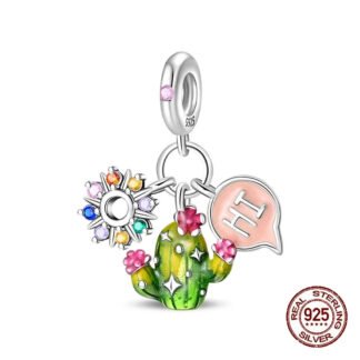 Silver Rainbow Gems Sparks Green Cactus Pink Blooms Hi Charm