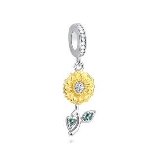 Silver Yellow Petals Daisy Flower Charm
