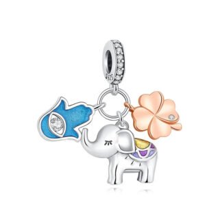 Silver Sleeping Elephant Rose Gold Lucky Clover Blue Hamsa Hand Charm