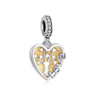 Silver Golden Heart Tree Branches Love Charm