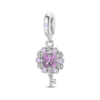 Silver Purple Clock Magic Key Fantasy Charm